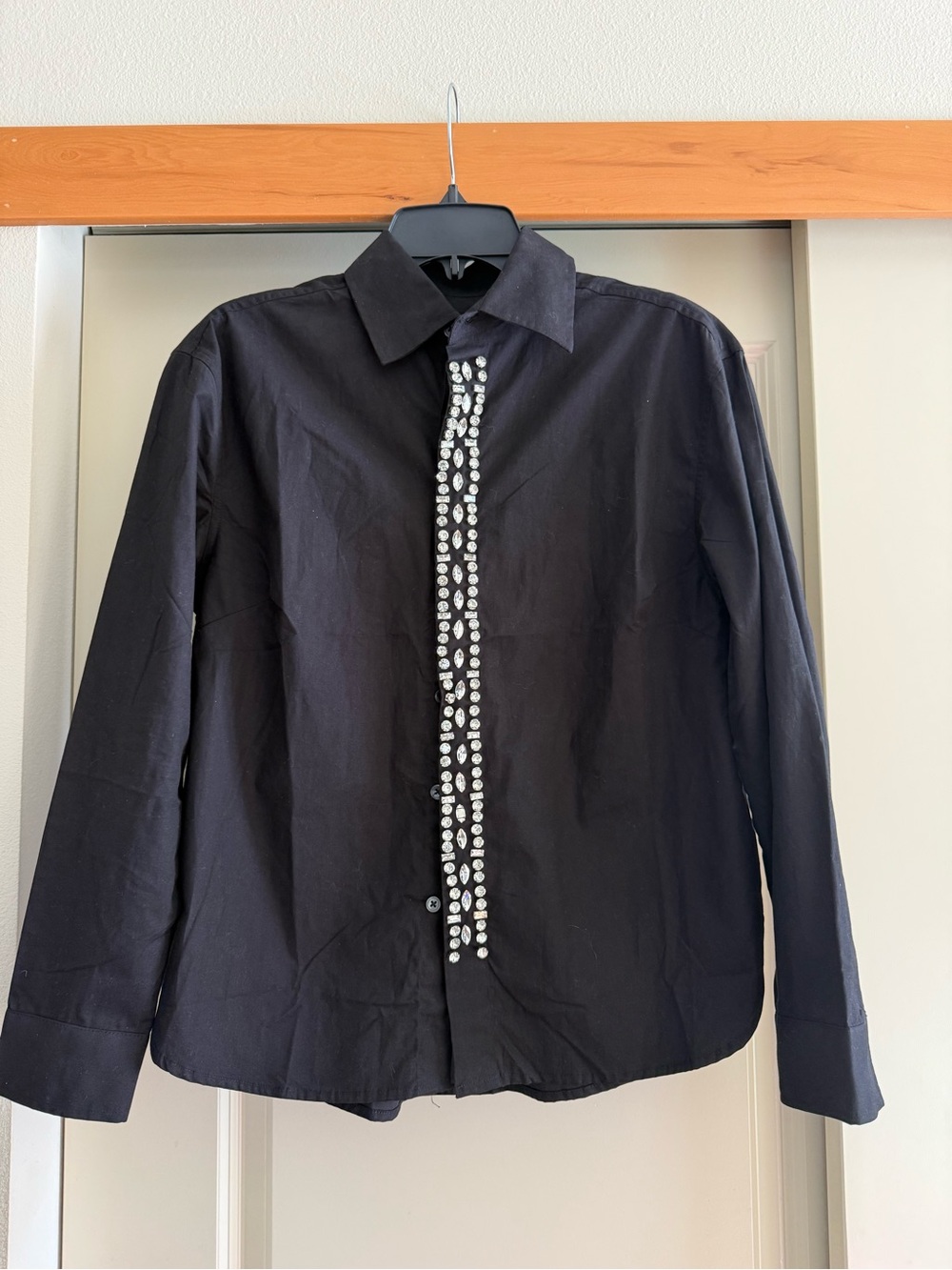 NWT Express Black Embellished Button-Up Boyfriend Shirt